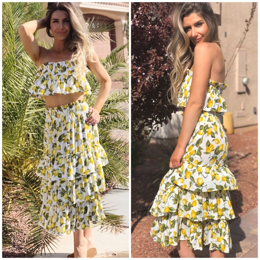 Skylar & Madison Lemon Print Boho Skirt Set